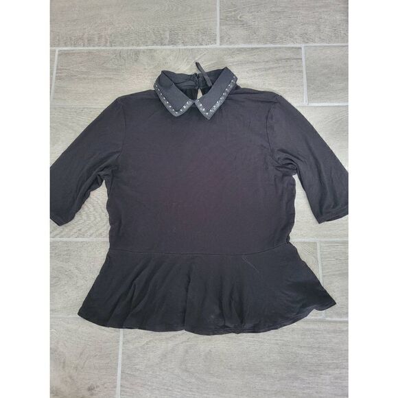 Karen Millen Tops - Karen Millen Black Peplum‎ Hem Studded Collar Top Size 10 Medium